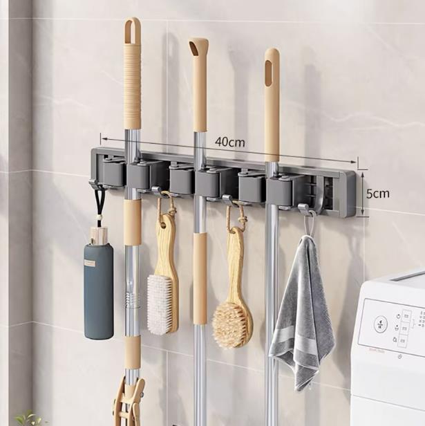 Wall Mounted Mop Holder Multi Functional Broom Hanger Shelf – Aluminum Storage Rack