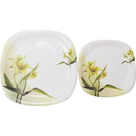 Signature 36 Piece 11" Quadra Square Dinner Plates | Snowdrops Design | Elegant 278mm Plate Set- Furaha Finds Kenya