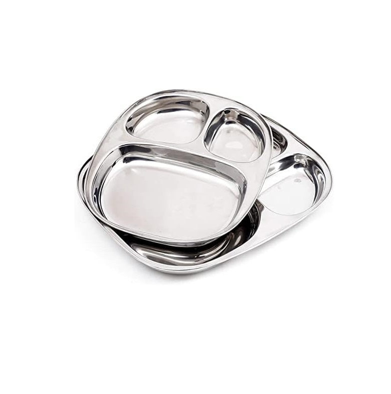 60 Piece No. 1 Oval Stainless Steel Pav Bhaji Plates Set | Multi-Partition Serving Plates | Durable & Stackable