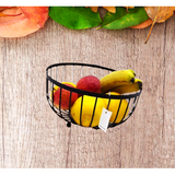 25cm Black Metal Design Fruit Basket with Wooden Base | Living Room | Kitchen Fruits OrganizeR Storage
