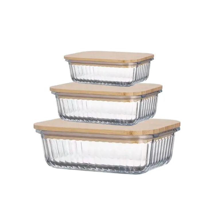3pcs Heavy-Duty Ribbed Borosilicate Glass Food Storage Containers Durable & Airtight Kitchen Organization- Furaha Finds Kenya