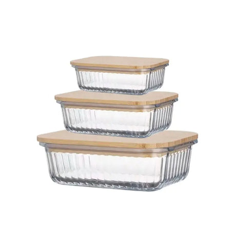 3pcs Heavy-Duty Ribbed Borosilicate Glass Food Storage Containers Durable & Airtight Kitchen Organization- Furaha Finds Kenya
