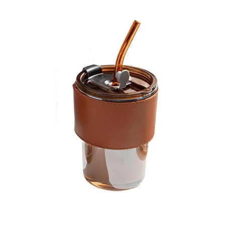 450ml Glass Smoothie Cup with Leather Grip for Juices, Shakes, and Iced Drinks