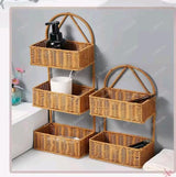 3-Layer Rattan Shower Caddy – Handwoven Water-Resistant Bathroom Organizer