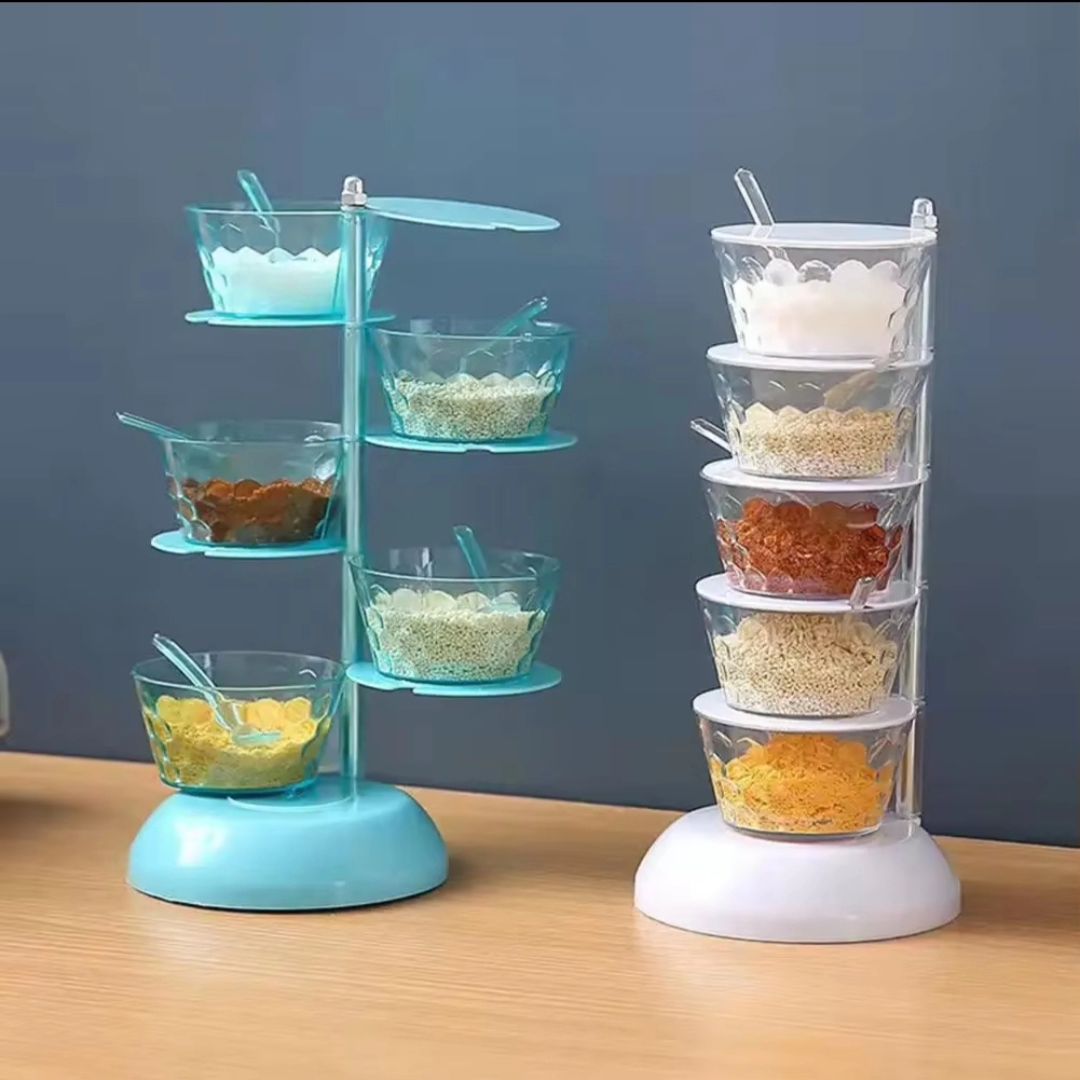 5 Layer Rotating Spice Seasoning Stand | Acrylic Spice Rack Organizer- Furaha Finds Kenya