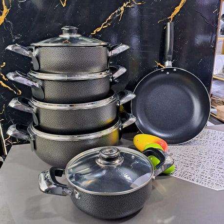 Nonstick JP Cookware Set | 5 Pots with Lids | Granite Coating for Easy Cooking- Furaha Finds Kenya