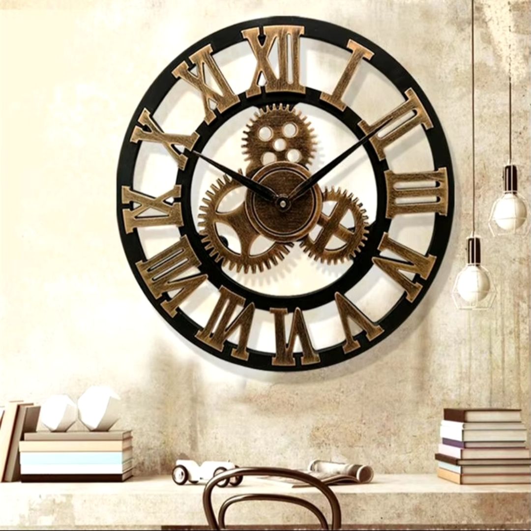 4 Gear Roman Vintage Wall Clock Battery Operated Analog Industrial Gear Clock