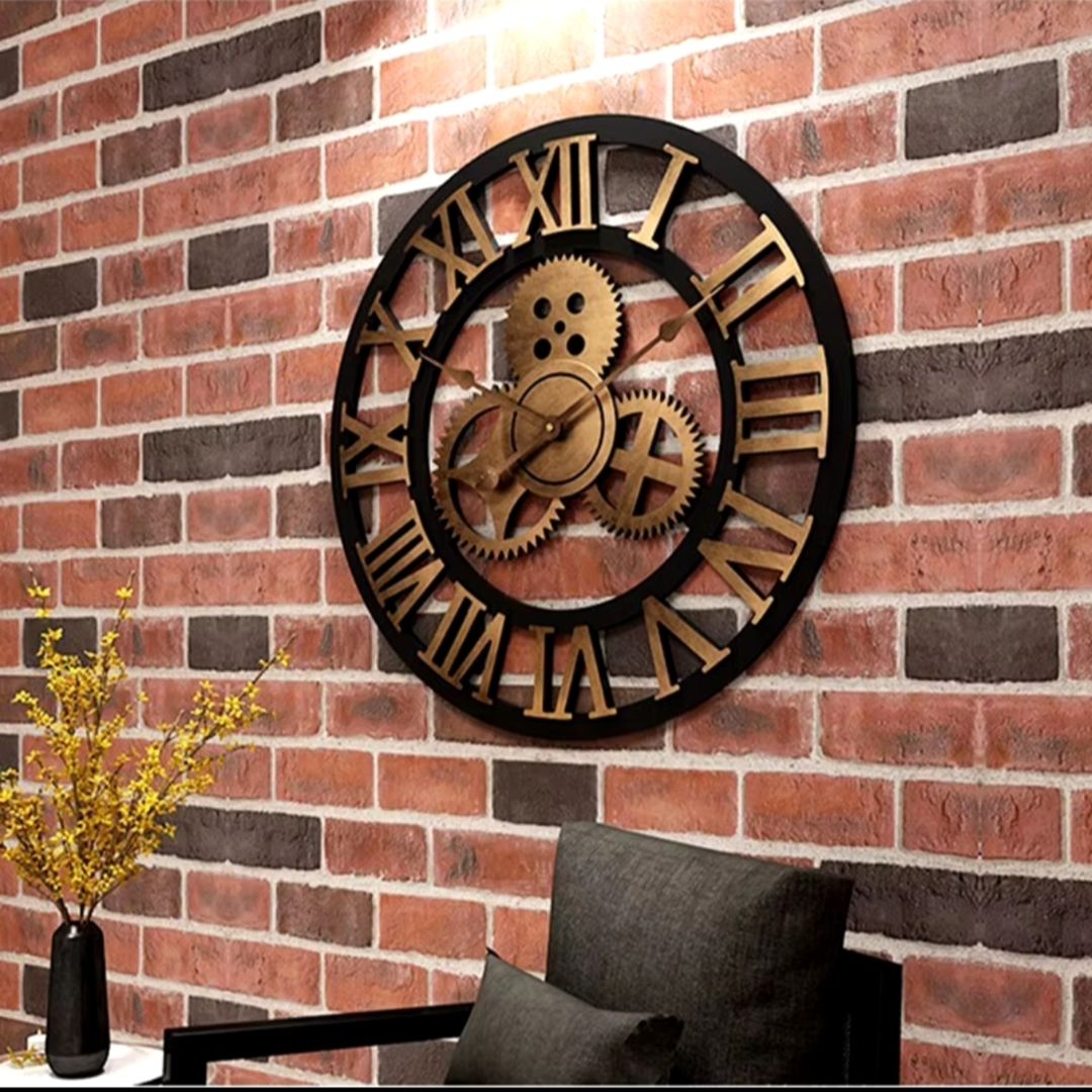 4 Gear Roman Vintage Wall Clock Battery Operated Analog Industrial Gear Clock