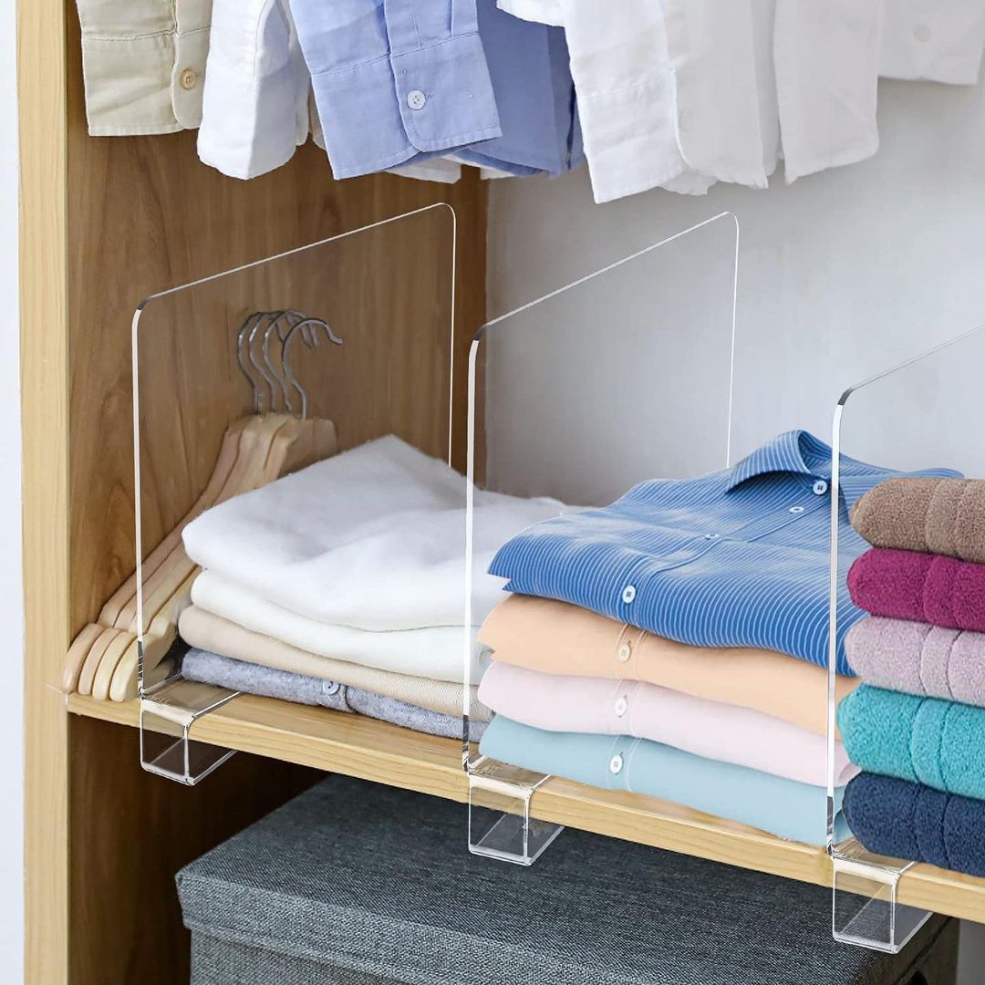 Furaha Finds Acrylic Drawer Dividers Clear acrylic wardrobe partition shelf dividers for organized storage in closets, drawers,kitchens,and offices.
