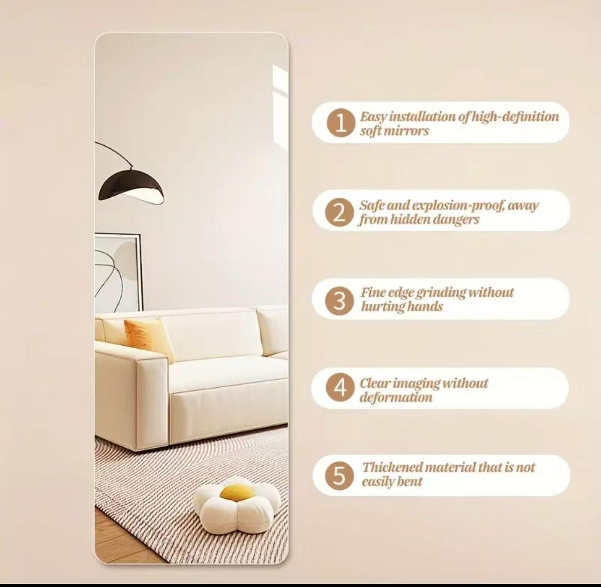 Unbreakable Acrylic Mirror – Self Adhesive Rectangular Design
