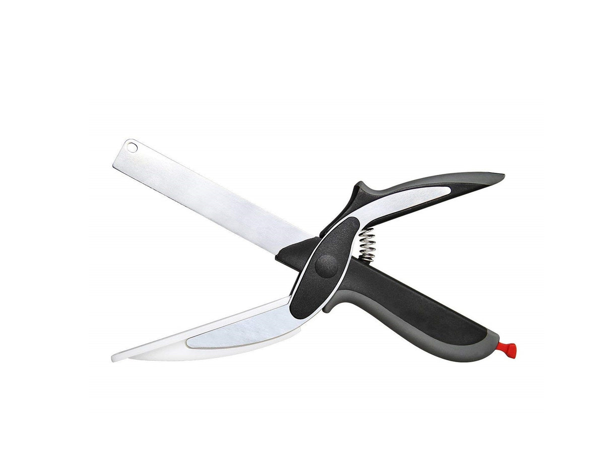 2in1 Clever Food Chopper Cutter Smart Stainless Steel Knife with Built in Cutting Board Chops Fruits, Vegetables & Meat.
