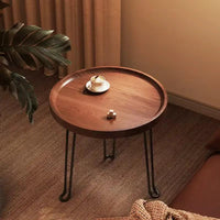 Mid-Century Round Wood & Metal Side Table Side table End Tables