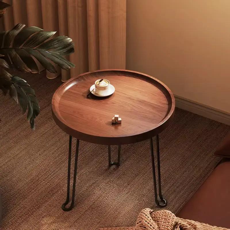 Mid-Century Round Wood & Metal Side Table Side table End Tables