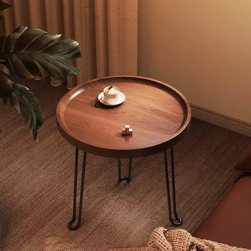 Mid-Century Round Wood & Metal Side Table Side table End Tables