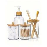 4pcs Bamboo Bathroom Accessories Set with Soap Dispenser and Toothbrush Holder