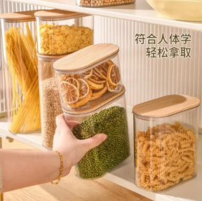 4pcs Set Acrylic Storage Containers 500ml to 2000ml, Airtight with Bamboo Lids. Food Storage Containers