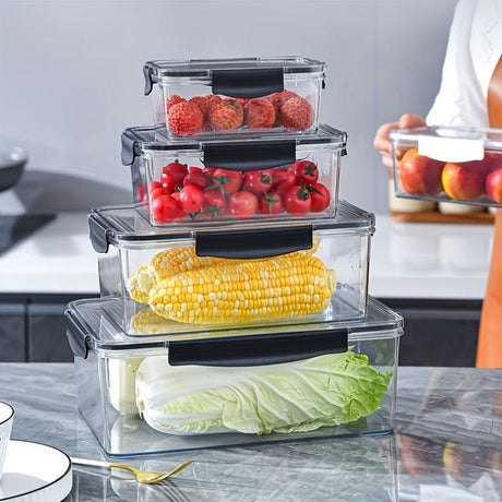 4pcs Transparent Sealed Refrigerator Food Containers , 3800ml, 2280ml, 1300ml, 540ml.