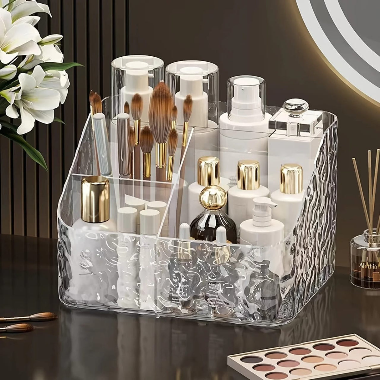 5 Grid Acrylic Remote and Cosmetic Organizer Makeup Storage Box