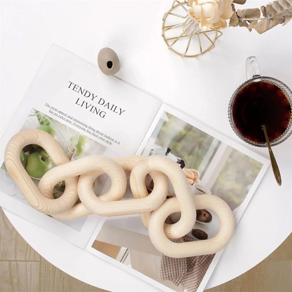 5 Link Wood Knot Rustic Decorative Accents Hand Carved Pine Link Decor Black Wood Chain for Coffee Table