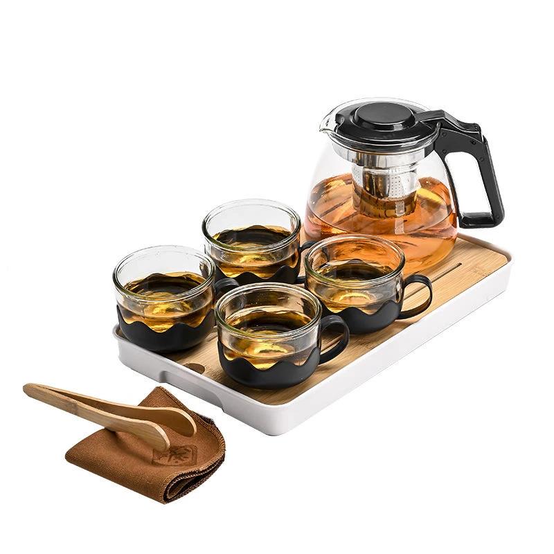 5 Piece Transparent Heat Resistant Glass Infuser Tea Set | 4 Cups & 1 Teapot Tableware Tea Sets