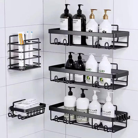 5-Piece Wall-Mounted Shower Caddy Set – Rustproof Carbon Steel Bathroom Organizer | Strong Adhesive Bathroom organiser Wall-Mounted Caddies