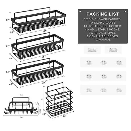 5-Piece Wall-Mounted Shower Caddy Set – Rustproof Carbon Steel Bathroom Organizer | Strong Adhesive Bathroom organiser Wall-Mounted Caddies
