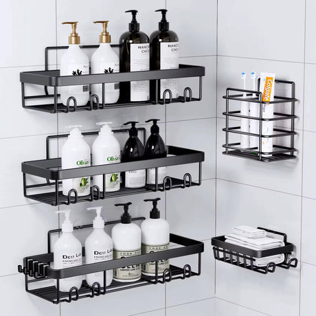 5-Piece Wall-Mounted Shower Caddy Set – Rustproof Carbon Steel Bathroom Organizer | Strong Adhesive Bathroom organiser Wall-Mounted Caddies