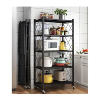 5 Tier Foldable Movable Metallic Storage Rack | Stainless Steel, No-Installation, High-Capacity Shelving in White & Black Storage and organization Clothing & Closet Storage