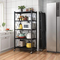 5 Tier Foldable Movable Metallic Storage Rack | Stainless Steel, No-Installation, High-Capacity Shelving in White & Black Storage and organization Clothing & Closet Storage