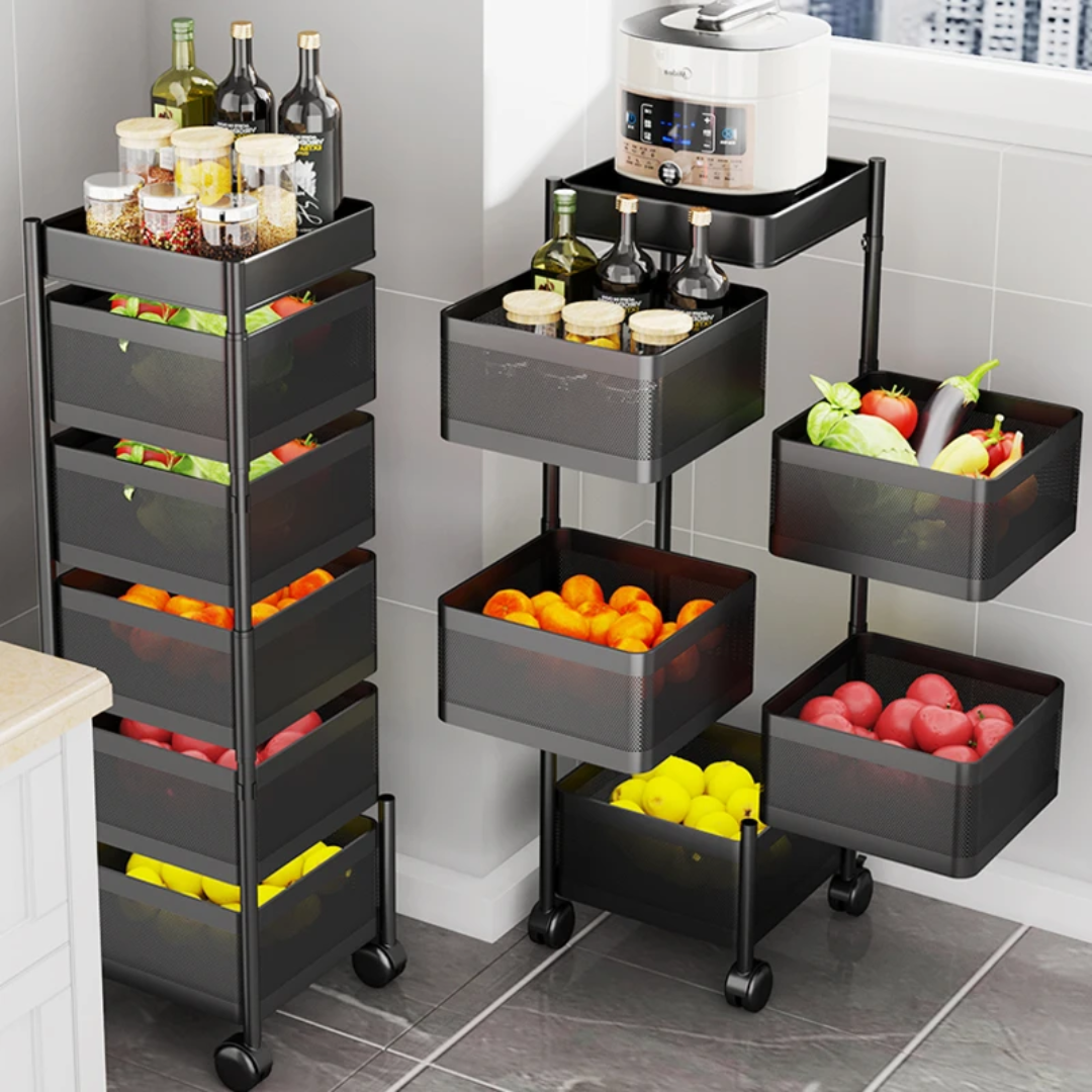 5 Tier Rotating Metallic Kitchen Organizer | Vegetable Storage Rack