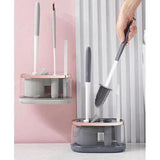 5 in 1 Cleaning Toilet Brush Set with Drying Holder Bristle Brush, Silicone Flat Brush, Tongs, Corner Brush, and Draining Rack