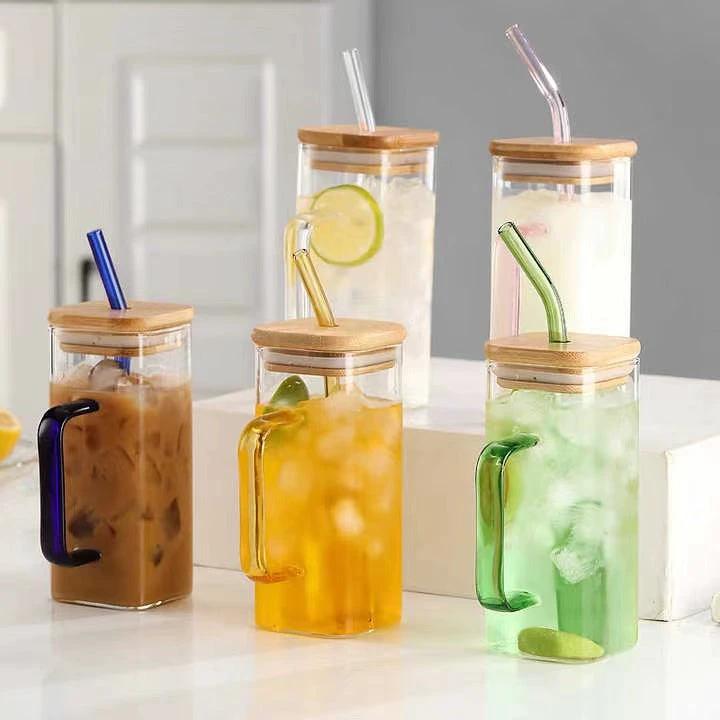 500ml Borosilicate Square Glass Tumbler with Colored Straw Stylish & Versatile Tableware Tumblers