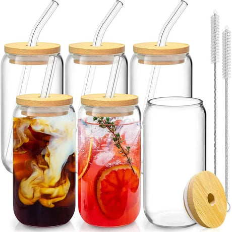 500ml Glass Cup with Lid and Straw | Transparent Bubble Tea Cup, Juice Glass, Beer Can, Milk Mocha Cups, Breakfast Mug Drinkware Drinkware Drinkware Sets