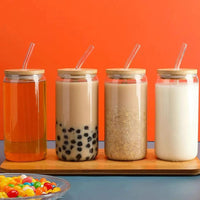 500ml Glass Cup with Lid and Straw | Transparent Bubble Tea Cup, Juice Glass, Beer Can, Milk Mocha Cups, Breakfast Mug Drinkware Drinkware Drinkware Sets