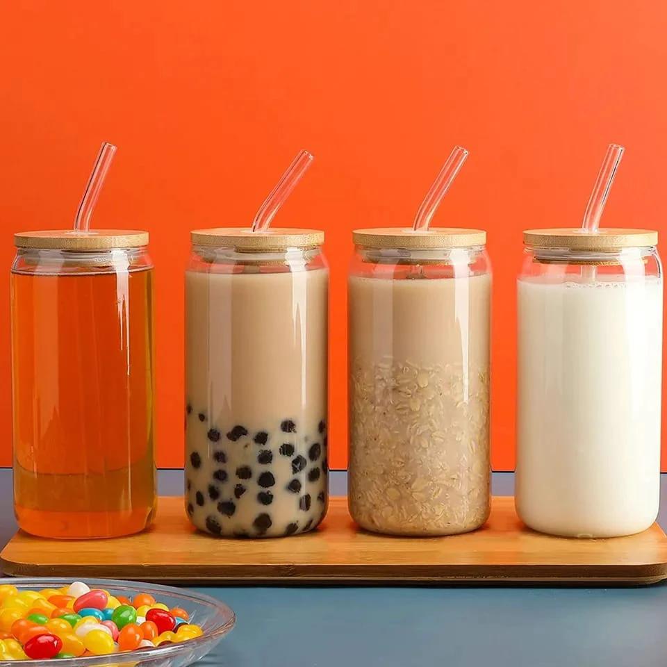 500ml Glass Cup with Lid and Straw | Transparent Bubble Tea Cup, Juice Glass, Beer Can, Milk Mocha Cups, Breakfast Mug Drinkware Drinkware Drinkware Sets
