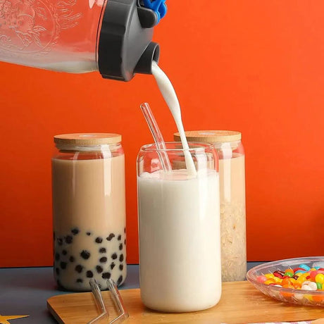 500ml Glass Cup with Lid and Straw | Transparent Bubble Tea Cup, Juice Glass, Beer Can, Milk Mocha Cups, Breakfast Mug Drinkware Drinkware Drinkware Sets