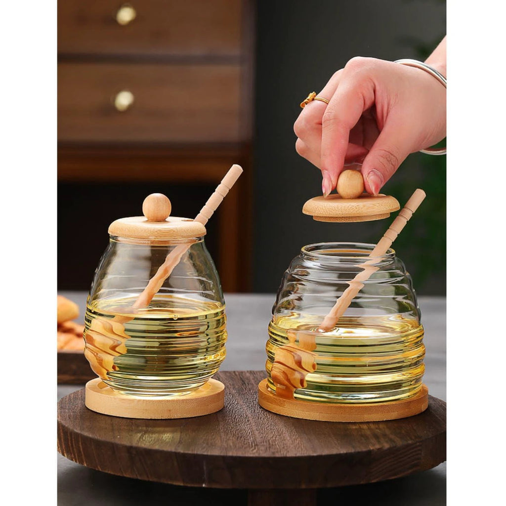 500ml Glass Honey Storage Jar with Wooden Lid and Stirring Stick Honey jar Honey Jars