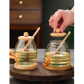 500ml Glass Honey Storage Jar with Wooden Lid and Stirring Stick Honey jar Honey Jars