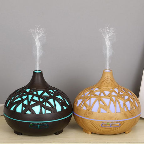500ml High Quality Wood Light Cool Mist Ultrasonic Electric Smart Home Fragrance Oil Essential Aroma Diffuser | Humidifier/Diffuser with Remote Control | Starry Sky Design