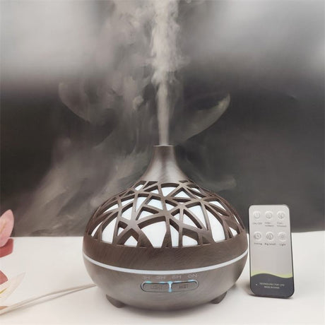 500ml High Quality Wood Light Cool Mist Ultrasonic Electric Smart Home Fragrance Oil Essential Aroma Diffuser | Humidifier/Diffuser with Remote Control | Starry Sky Design