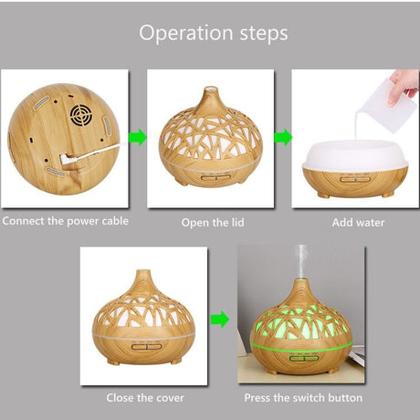 500ml High Quality Wood Light Cool Mist Ultrasonic Electric Smart Home Fragrance Oil Essential Aroma Diffuser | Humidifier/Diffuser with Remote Control | Starry Sky Design