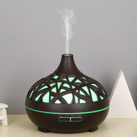 500ml High Quality Wood Light Cool Mist Ultrasonic Electric Smart Home Fragrance Oil Essential Aroma Diffuser | Humidifier/Diffuser with Remote Control | Starry Sky Design