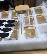 12pc Square Glass Spice Jar Set – 300ml with Bamboo Lids, Stickers & Pen- Furaha Finds Kenya