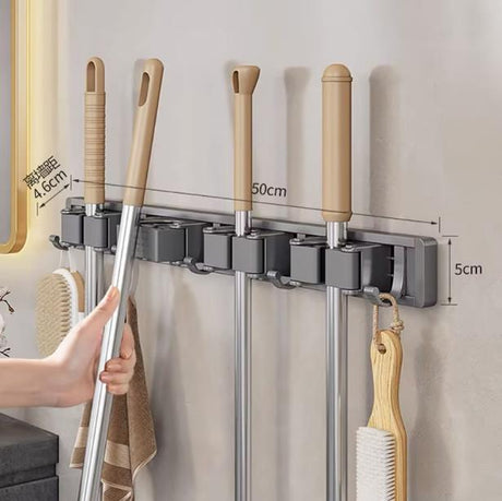 Wall Mounted Mop Holder Multi Functional Broom Hanger Shelf – Aluminum Storage Rack