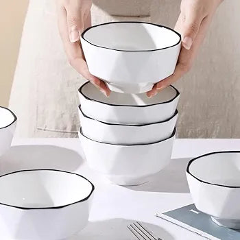 6" Japanese Hexagonal Bowls – Set of 6 Pieces, Elegant and Unique Dinnerware for Soups, Salads, and Noodles- Furaha Finds Kenya