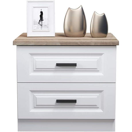 Nordic Luxury Double Drawer Bedside Cabinet – 50x45x35cm, White with Large Capacity Storage
