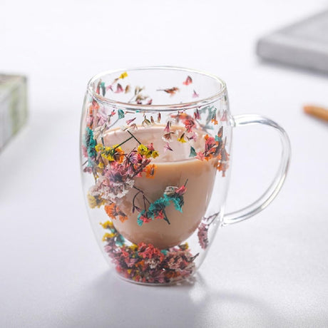 Flowered Double Walled Mug | 350ml Capacity | Coffee and Tea Cup with Handle | Ideal For Serving Coffee, Tea, Milk, & Other Hot Or Cold Beverages- Furaha Finds Kenya