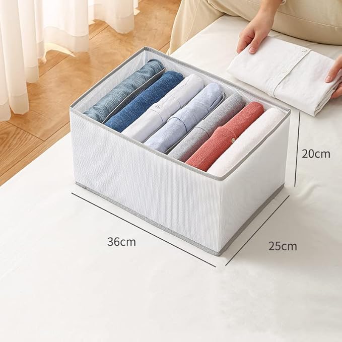 MultiCompartment 7 Grid Oxford Fabric Durable Jeans Organizer | Space Saving Wardrobe Storage | Foldable Fabric Storage Box for Closets | Stackable Organizer for Jeans, Pants & Towels