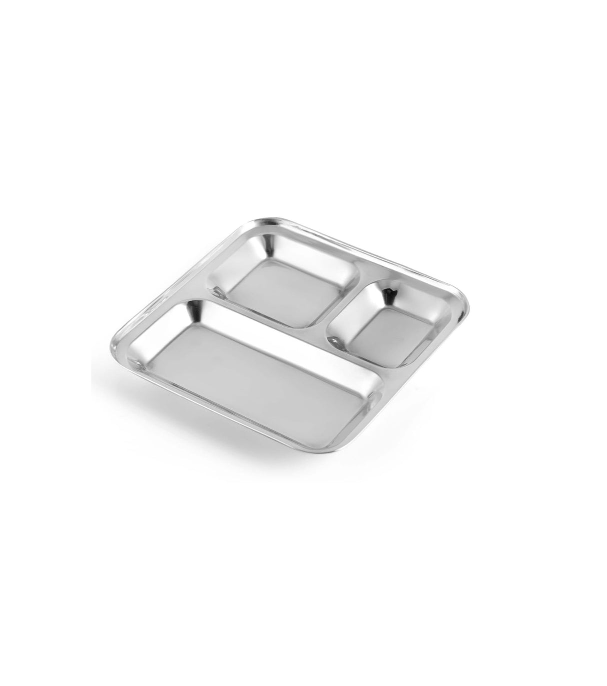 Signature 24 Piece Square Stainless Steel Pav Bhaji Plates Set | 21x21 cm Partitioned Plates | Durable & Stackable