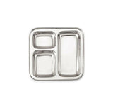 Signature 24 Piece Square Stainless Steel Pav Bhaji Plates Set | 21x21 cm Partitioned Plates | Durable & Stackable